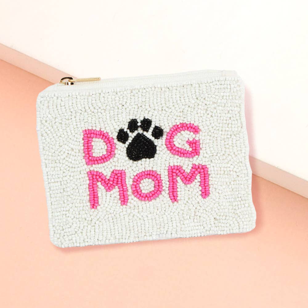 Dog Mom Paw Seed Beaded Mini Pouch Bag