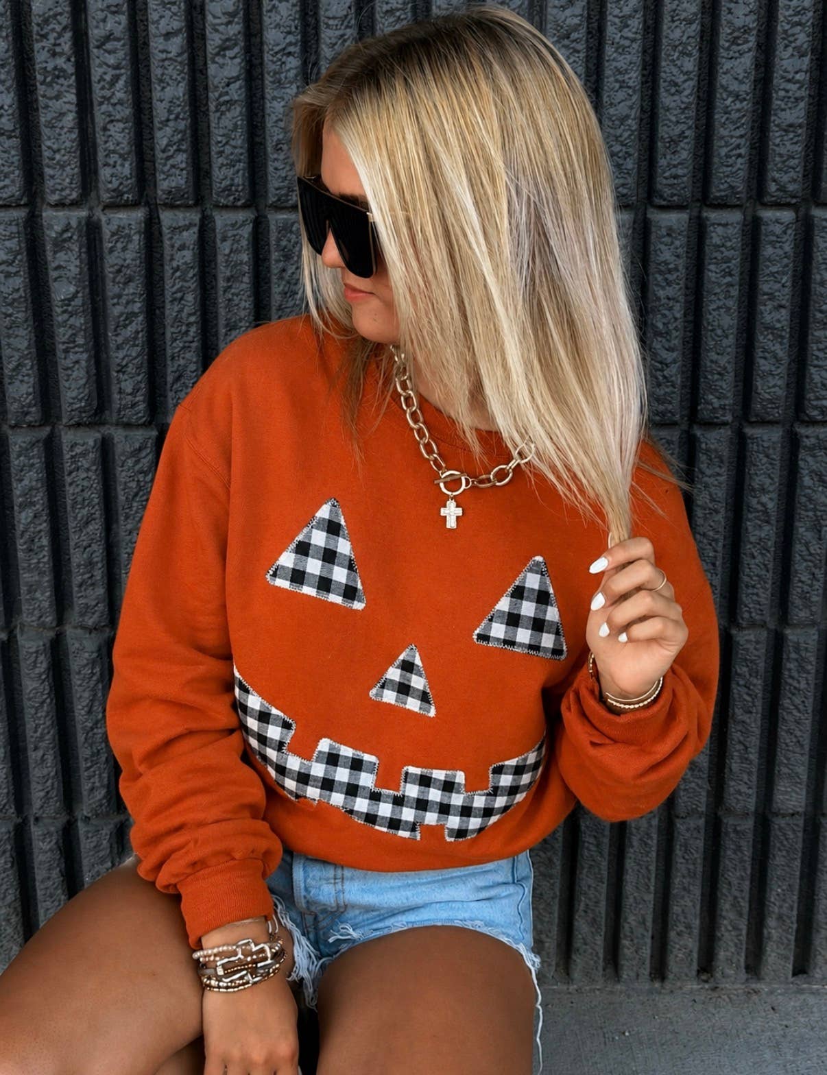 Pumpkin Patch Gingham Appliqué Sweatshirt
