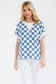 Checkerboard Split V-Neck Casual Top