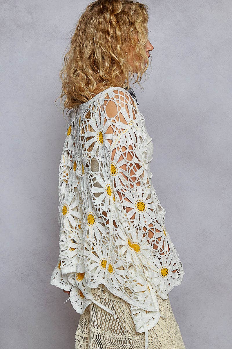 Daisy Crochet V-Neck Tie-Front Cardigan