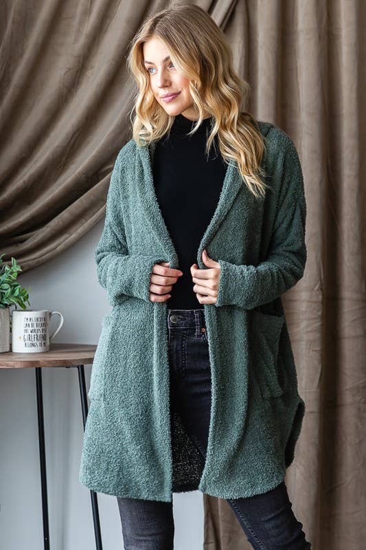 LONG SLEEVE SOLID COZY KNIT HOODIE CARDIGAN