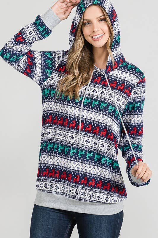 Christmas Reindeer Print Hoodie 🦌🎄