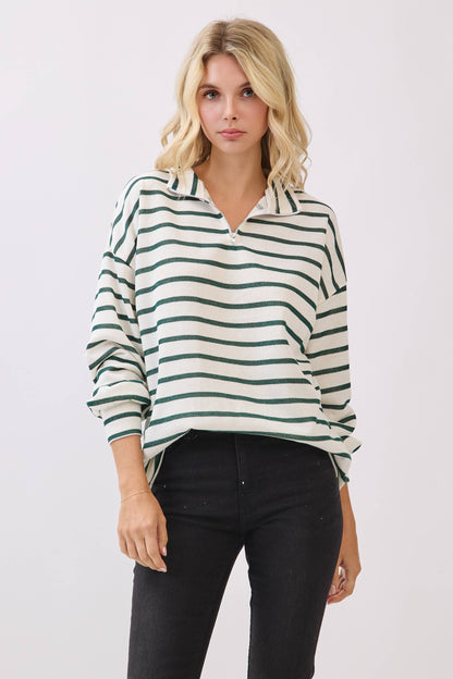 Striped Half-Zip Knit Pullover