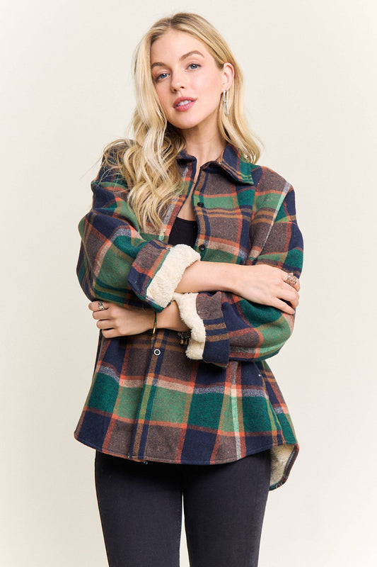 Plaid Sherpa-Lined Button Down Shacket