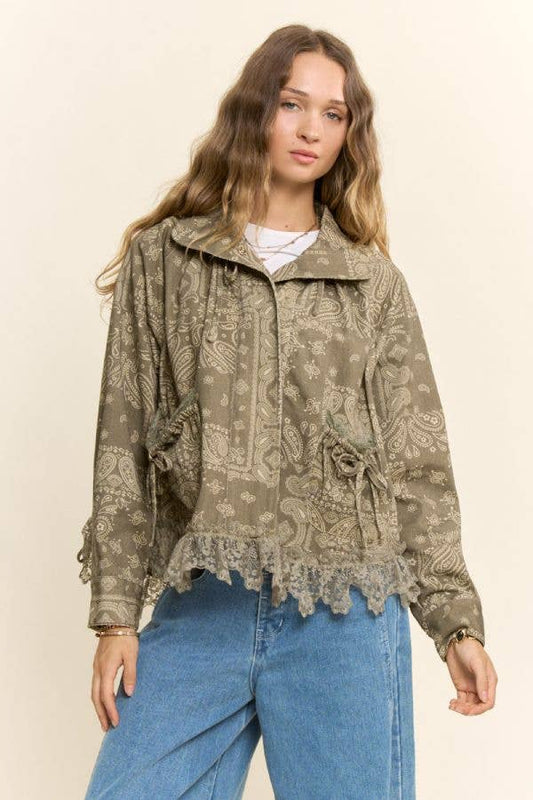 Paisley Bandana Lace Trim Jacket