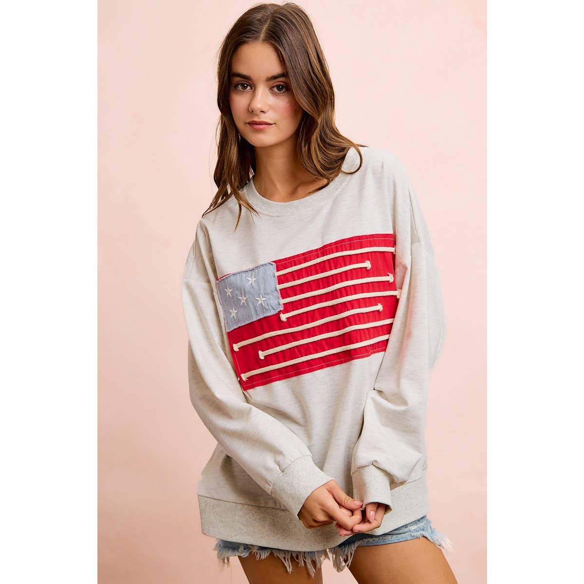 American Flag Patch Long Sleeve Top