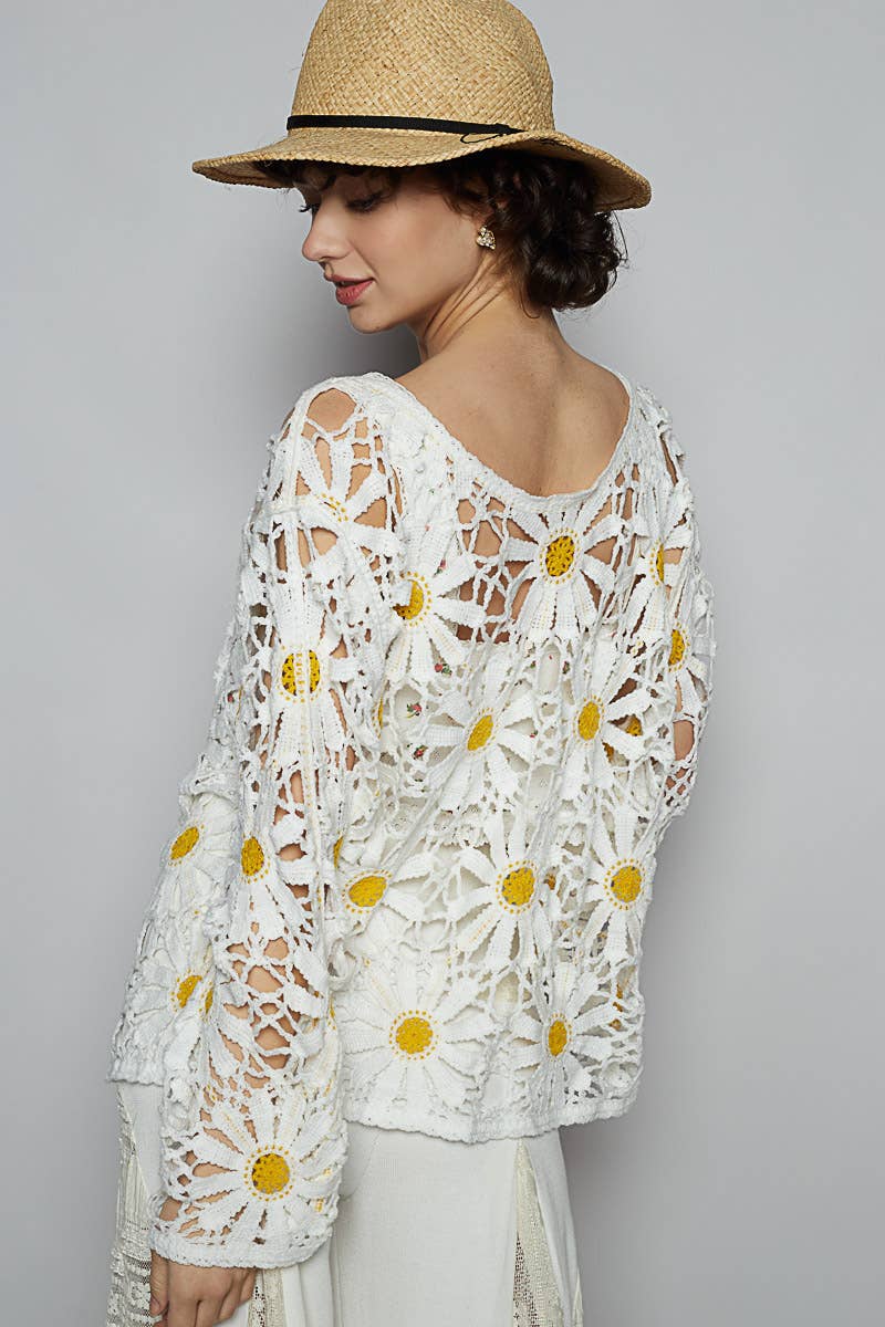 Daisy Crochet V-Neck Tie-Front Cardigan