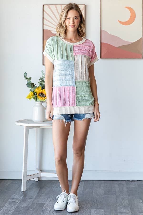 Textured Color Block Patchwork Top