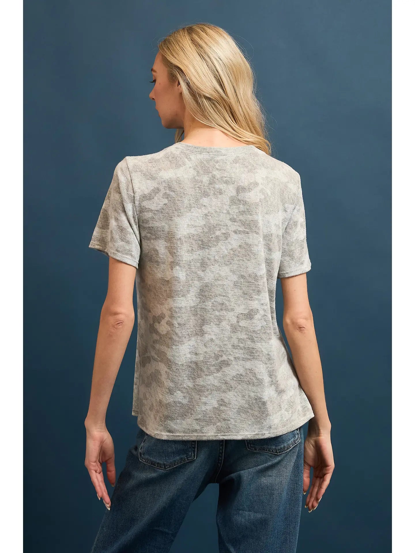 Slub Camo Print Crew Neck Tee