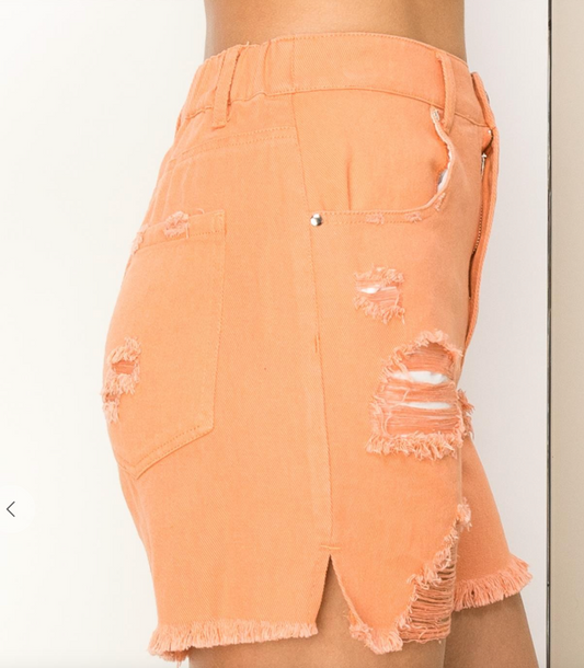 Orange Distressed Denim Shorts